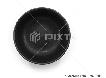 Beautiful black bowl on white background, top view image, matt color, round shape, inside empty. Beautiful black bowl on white background, top view image, matt color, round shape, inside empty. 78763045