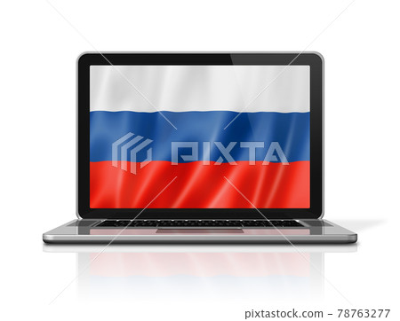 Russian flag on laptop screen isolated on white. 3D illustration Russian flag on laptop screen isolated on white. 3D illustration 78763277