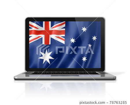 Australian flag on laptop screen isolated on white. 3D illustration 78763285