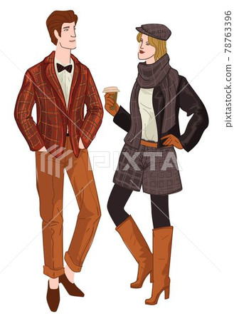 Trendy man and woman, english fashion and style Trendy man and woman, english fashion and style 78763396