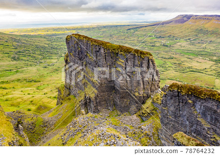Aerial view of rock formation located in county Leitrim, Ireland called Eagles Rock 78764232