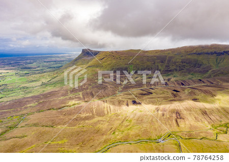Aerial view of Benwisken Mountain seen from Benbulbin, Sligo Ireland 78764258