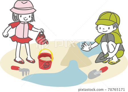 孩子們在沙灘上玩水的插圖 78765171