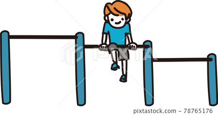 Illustration of a boy playing on the horizontal bar in the park Illustration of a boy playing on the horizontal bar in the park 78765176