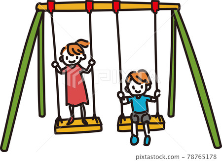 Illustration of children playing on a swing in the park 78765178