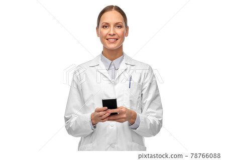 happy smiling female doctor with smartphone happy smiling female doctor with smartphone 78766088