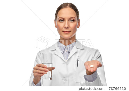 female doctor with medicine and glass of water 78766210