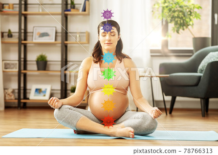 pregnant woman meditating at home pregnant woman meditating at home 78766313