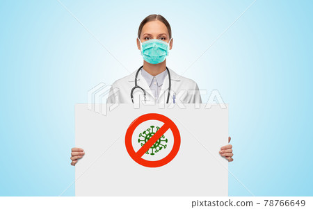 doctor in mask with coronavirus prohibiting sign 78766649