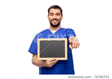 happy smiling male doctor or nurse with chalkboard happy smiling male doctor or nurse with chalkboard 78766791