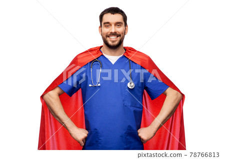 smiling doctor or male nurse in superhero cape 78766813