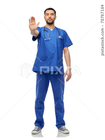 doctor or male nurse showing stop gesture doctor or male nurse showing stop gesture 78767184