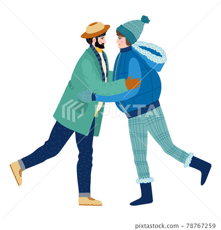 Happy meeting of two friends hugging after quarantine, covid-19, long separation. Hand drawn style design illustrations. Happy smiling woman enjoying friendship 78767259