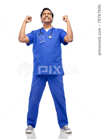 indian doctor or male nurse celebrating success 78767690