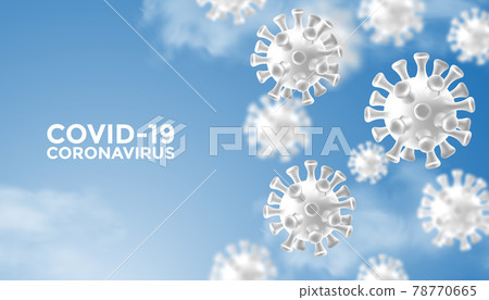 Virus particles on white blue background with COVID-19 Coronavirus disease 2019 banner with place for text. 78770665