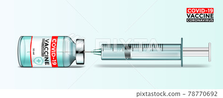 Covid-19 coronavirus vaccine. Syringe and vaccine. Treatment for coronavirus covid-19. Isolated vector illustration. Covid-19 coronavirus vaccine. Syringe and vaccine. Treatment for coronavirus covid-19. Isolated vector illustration. 78770692