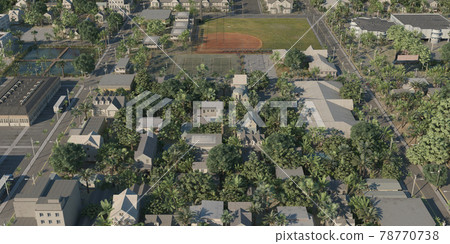 Bird's eye view of the cityscape 3d illustration Bird's eye view of the cityscape 3d illustration 78770738