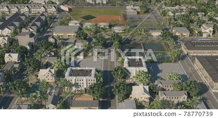 Bird's eye view of the cityscape 3d illustration Bird's eye view of the cityscape 3d illustration 78770739
