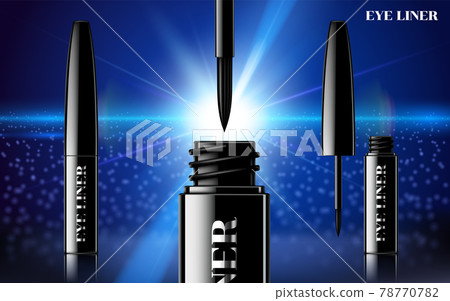 Glamour eyeliner ads, curling blank streamline and product package 3d poster illustration 78770782