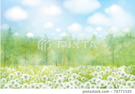 Vector white dandelions meadow. Spring nature background. Vector white dandelions meadow. Spring nature background. 78771585
