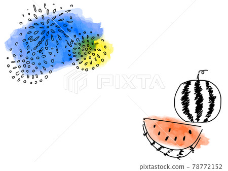 Simple touch fireworks and watermelon line drawing 78772152