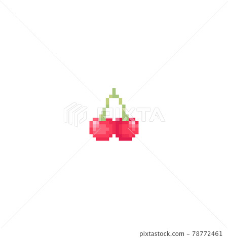 Pixel art cherry. Cute retro icon of couple of... - Stock Illustration ...