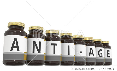 ANTI-AGE text on the labels of medical bottles. 3d rendering 78772605