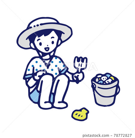 挖蛤蜊兒童休閒手繪風格插畫素材 挖蛤蜊兒童休閒手繪風格插畫素材 78772827