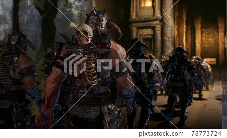 Ancient strong warriors return home after battle. The image is designed for military, historical and fantasy backgrounds. 3D Rendering. 78773724