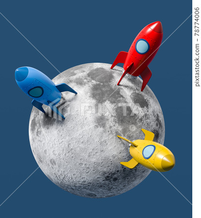 Cartoon Spaceships Landed on the Moon on Blue Background Cartoon Spaceships Landed on the Moon on Blue Background 78774006