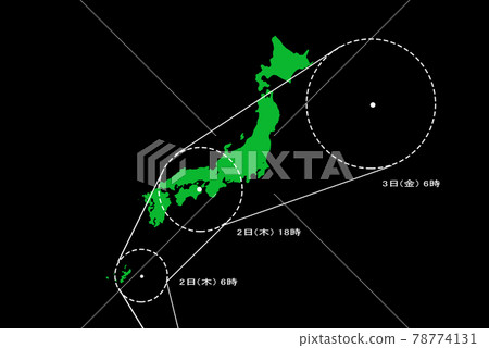 [颱風圖像] 颱風信息。襲擊日本列島的颱風的預期路線圖。 78774131