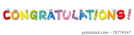 CONGRATULATION! Funny comic letters with happy and cute faces. Isolated vector illustration on white background. CONGRATULATION! Funny comic letters with happy and cute faces. Isolated vector illustration on white background. 78774347