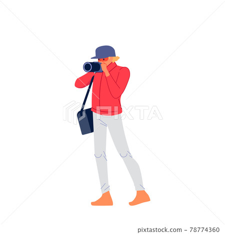 Photographers or paparazzi taking photo. Photojournalist, cameraman documenting war and conflict, street riots. Character Journalist reporters making pictures. Cartoon flat style vector illustration 78774360