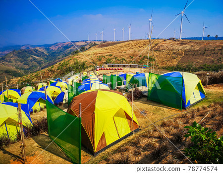 Tent of colorful accommodation in nature on the mountain 78774574