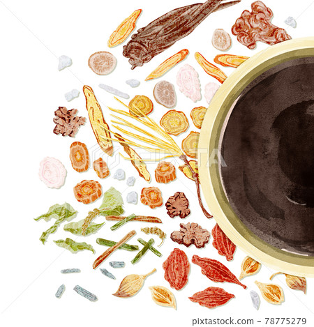 Chinese herbal medicine "Bofutsushosan" hand-painted watercolor style illustration 78775279