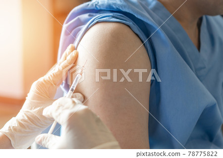 Vaccine for vaccination, medical immunization for adult man or male patient from disease such as covid-19, coronavirus, measles, HPV, Hepatitis B, Hepatitis A, meningitis, pertussis, pneumonia 78775822