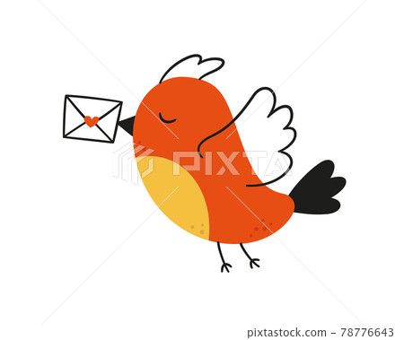 Cute bird carries a love letter. The postman Bird. Valentine card. Vector illustration in hand drawn style on white background 78776643