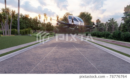 The Passenger Air Taxi Takes Off And Departs To... - Stock Illustration ...