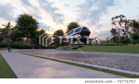 The Passenger Air Taxi Takes Off And Departs To... - Stock Illustration ...