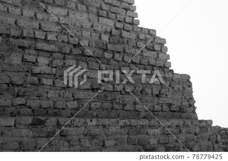 Abstract black and white photo of a pyramid in Sudan from close up 78779425