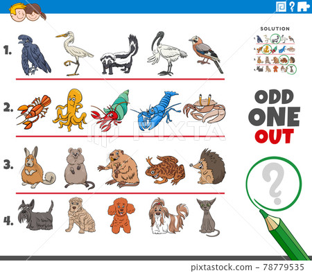 odd one out picture task with cartoon characters 78779535