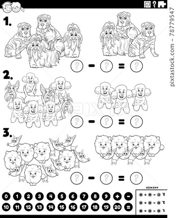 subtraction task with purebred dogs coloring... - Stock Illustration ...