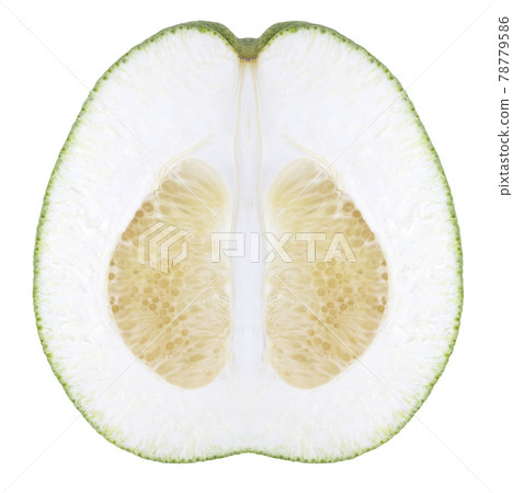 Half sliced pomelo isolated on white background Half sliced pomelo isolated on white background 78779586