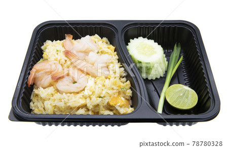 Fried rice with shrimp in box isolated on white background Fried rice with shrimp in box isolated on white background 78780328