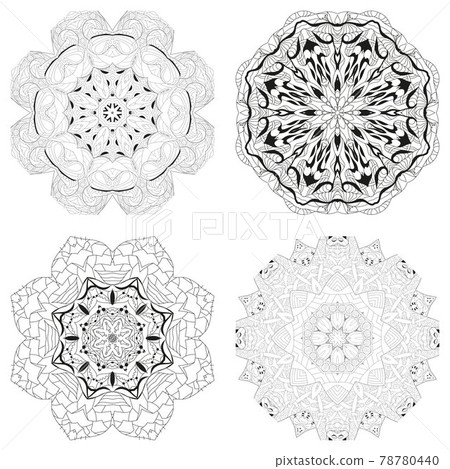 Hand drawn zentangle set of 4 mandalas for coloring page. 78780440