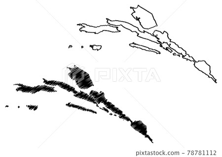 Dubrovnik-Neretva County (Counties of Croatia, Republic of Croatia) map vector illustration, scribble sketch Dubrovnik Neretva (Korcula, Lastovo, Mljet, Sipan, Lopud and Kolocep island) map 78781112