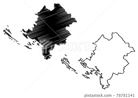 Sibenik-Knin County (Counties of Croatia, Republic of Croatia) map vector illustration, scribble sketch Sibenik Knin (Kornati, Murter, Zirje, Zlarin, Zut island) map 78781141