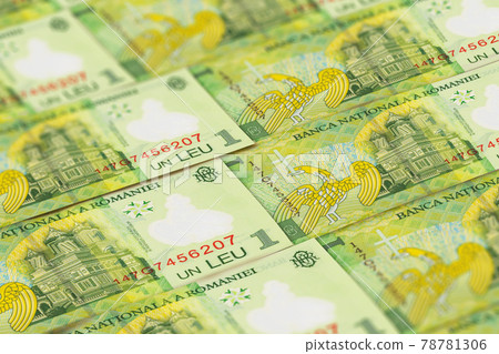 Romanian money. Romanian leu banknotes. 1 RON lei bills. 78781306