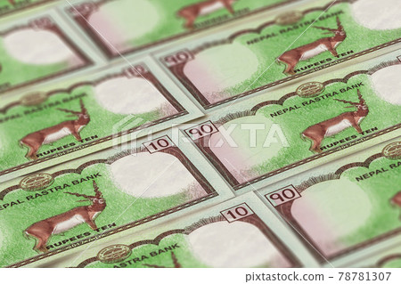 Nepalese money. Nepalese rupee banknotes. 10 NPR Rs bills. 78781307