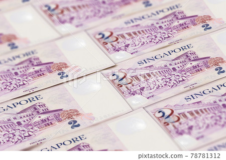 Singapore money. Singapore dollar banknotes. 2 SGD dollars bills. 78781312